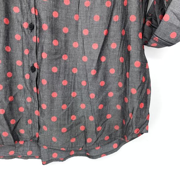 Express The City Shirt Womens Sz M Gray Red Polka Dot Print Button Front NEW - Picture 4 of 7